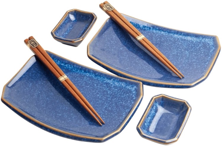 Zestaw Ceramiki Do Sushi Blue Niebieski Dla 2 Osób EDO JAPAN