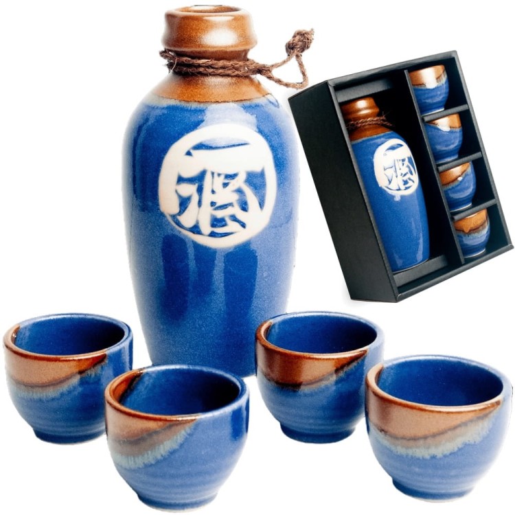 Niebiesko-Brązowy Zestaw Do Podawania Sake 500ml EDO JAPAN