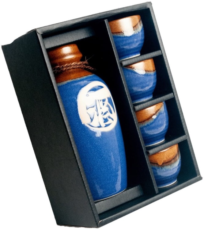 Niebiesko-Brązowy Zestaw Do Podawania Sake 500ml EDO JAPAN