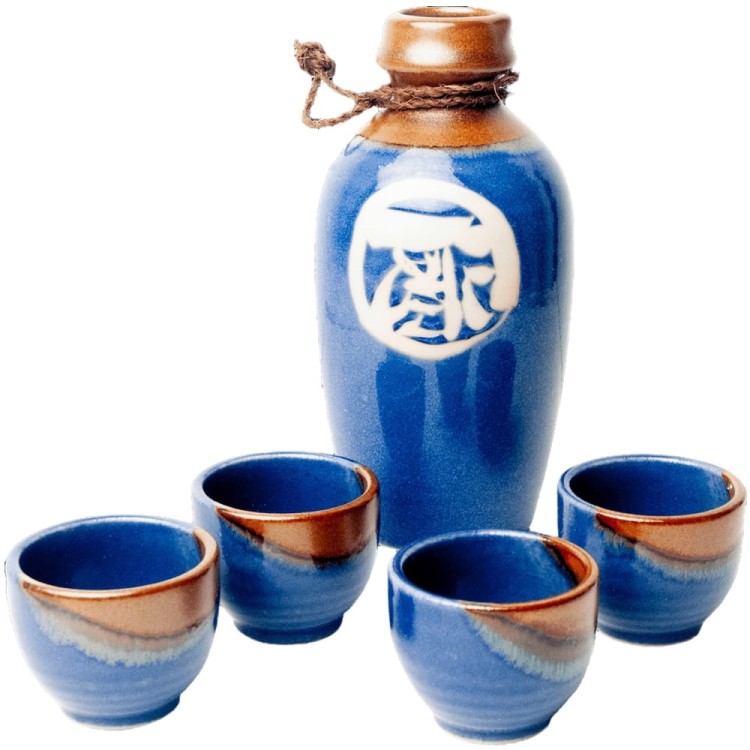 Niebiesko-Brązowy Zestaw Do Podawania Sake 500ml EDO JAPAN