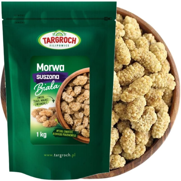 Morwa Biała Naturalna Suszona Zdrowa Bez Pestek Pełna Witamin 1000g 1kg TARGROCH