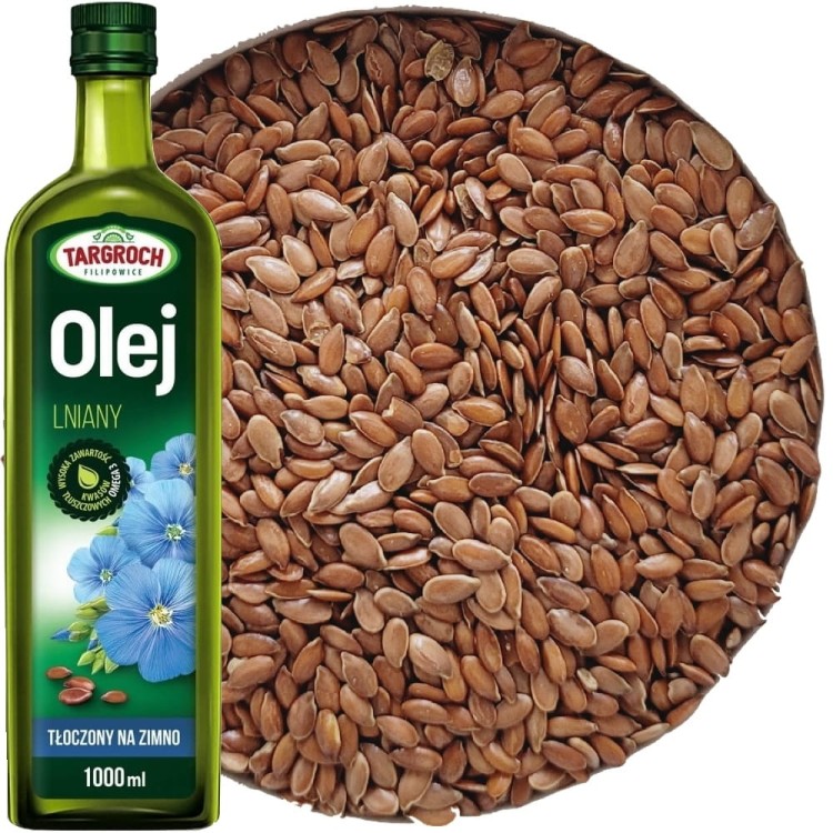 Świeży Olej lniany Nierafinowany Tłoczony Na Zimno Omega-3 1000ml TARGROCH