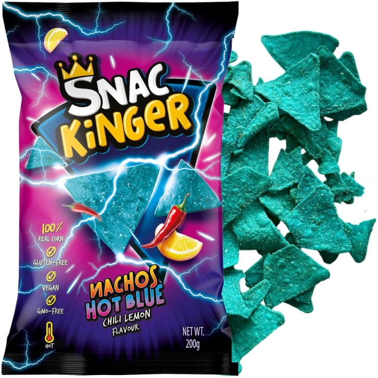 Niebieskie Nachosy Kukurydziane Chipsy Tortilla Chili i Cytryna Hot 200g SNAC KINGER