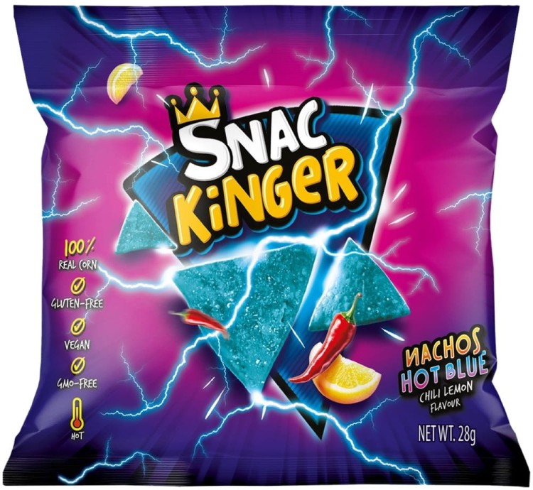 Niebieskie Nachosy Kukurydziane Chipsy Tortilla Chili i Cytryna Hot 28g SNAC KINGER