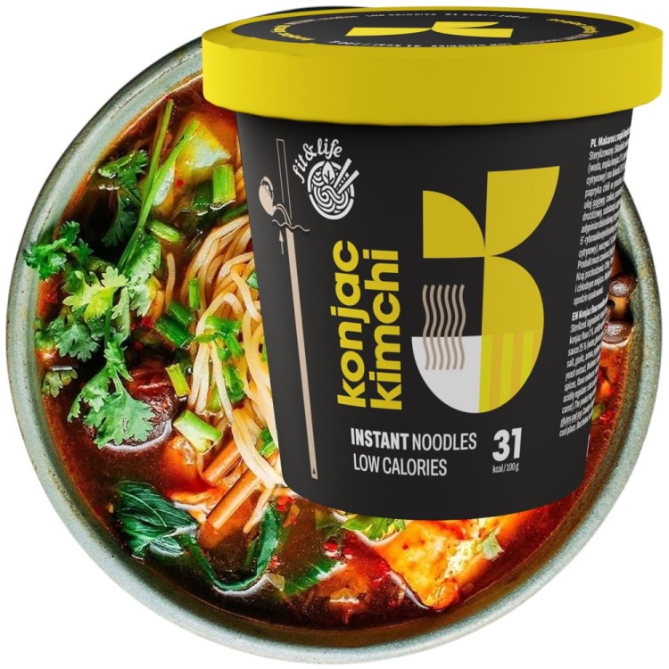 Makaron Bezglutenowy Instant z Mąki Konjac z Sosem Kimchi Noodles KETO 162g FIT & LIFE