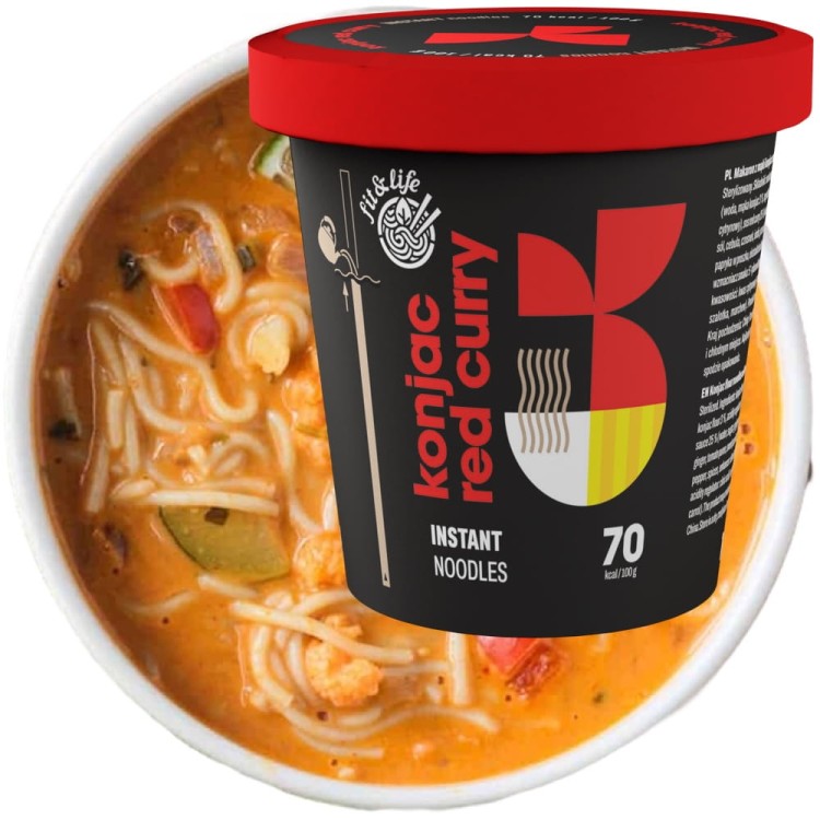 Makaron Bezglutenowy Instant z Mąki Konjac z Sosem Red Curry Noodles KETO 162g FIT & LIFE