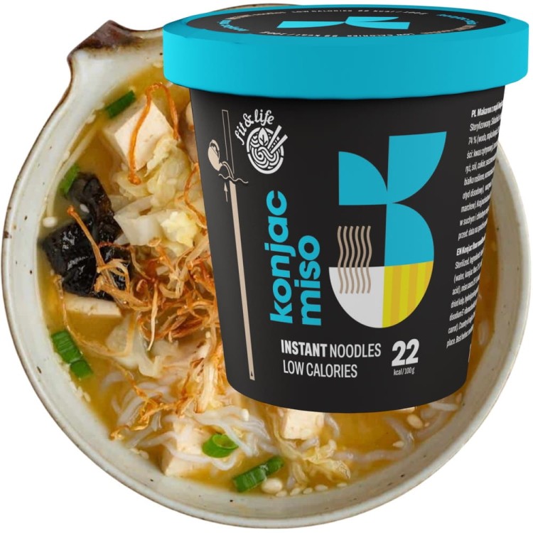 Makaron Bezglutenowy Instant z Mąki Konjac z Sosem Miso Noodles KETO 162g FIT & LIFE