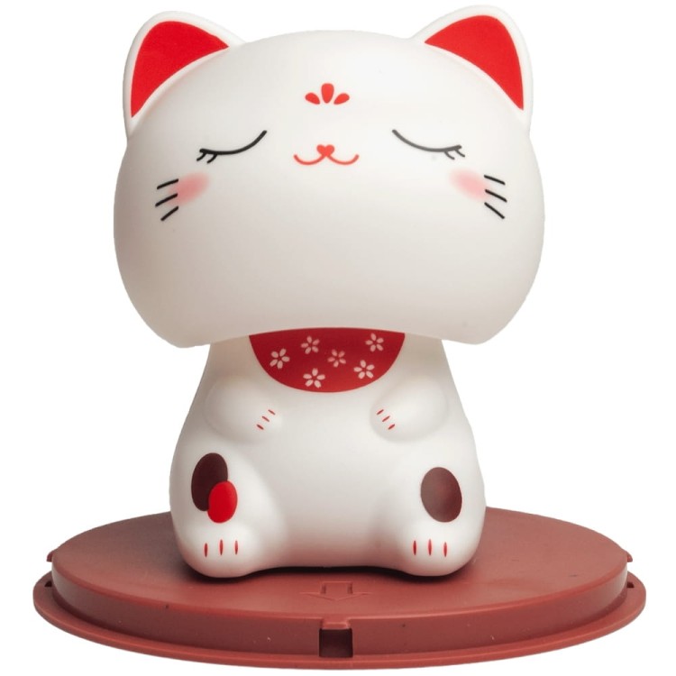Figurka Solarna Japoński Śpiący Biały Kot Szczęścia Maneki Neko EMRO AZIATICA