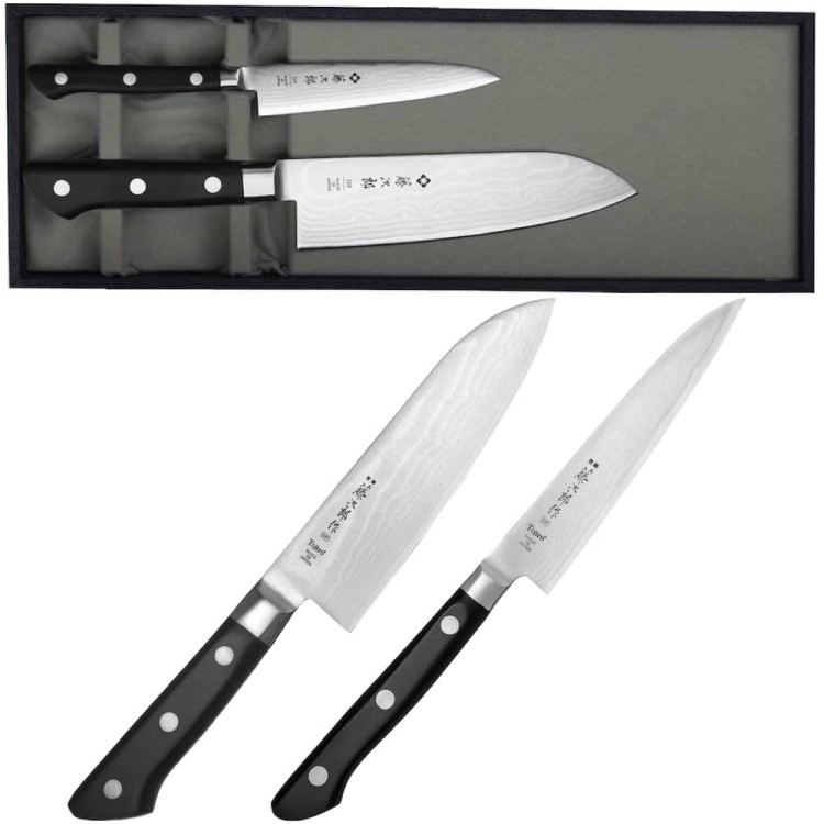 Zestaw 2 Noży Tojiro Classic Damascus VG-10 Japoński Uniwersalny 12cm i Santoku 17cm