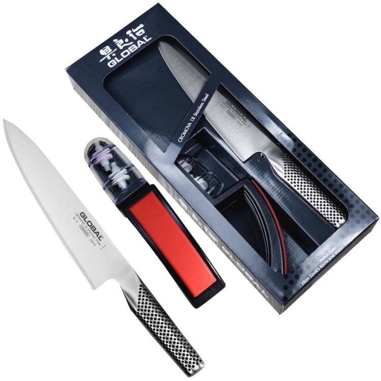 Global Japoński Zestaw Starter Nóż Szefa Kuchni G-2 i Ostrzałka 220/BR