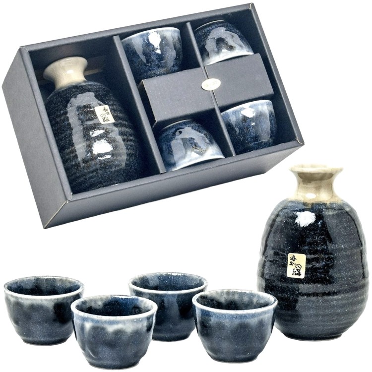 Ciemno Niebieski Zestaw Do Podawania Sake EDO JAPAN