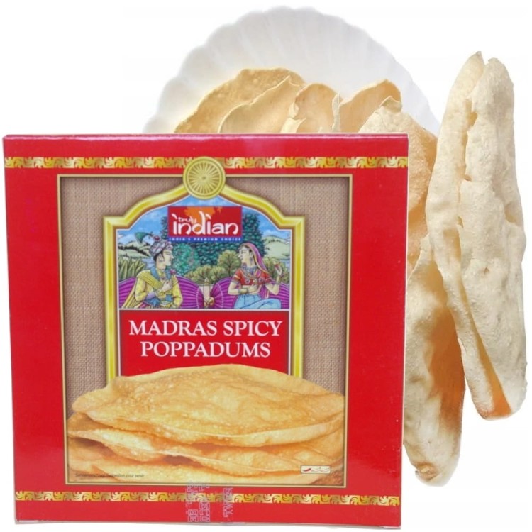 Indyjskie Placki Poppadums Madras Pikantne 12-15 Sztuk 112g TRULY INDIAN
