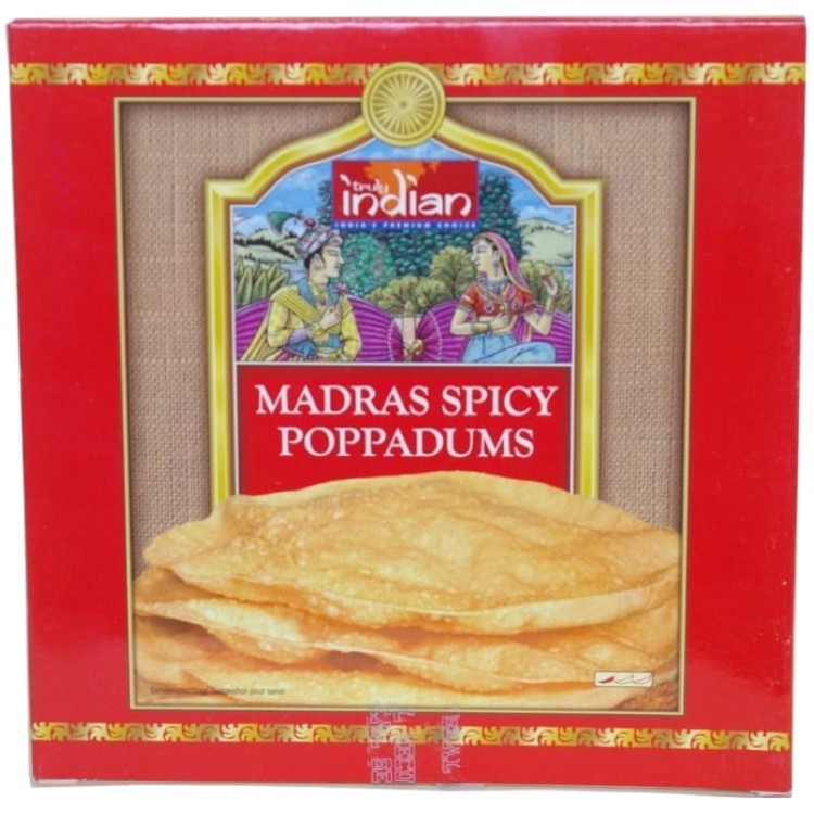 Indyjskie Placki Poppadums Madras Pikantne 12-15 Sztuk 112g TRULY INDIAN