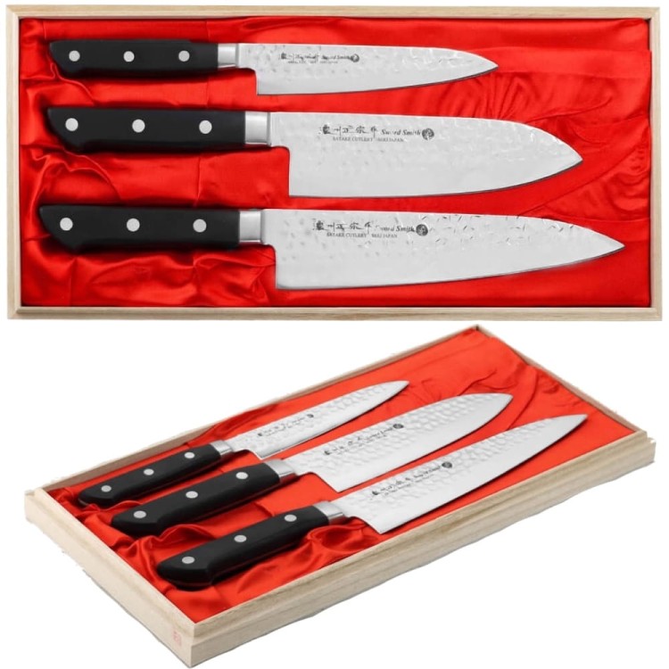 Satake Noushu Japoński Zestaw 3 Noży w Drewnianym Pudełku HG8792W