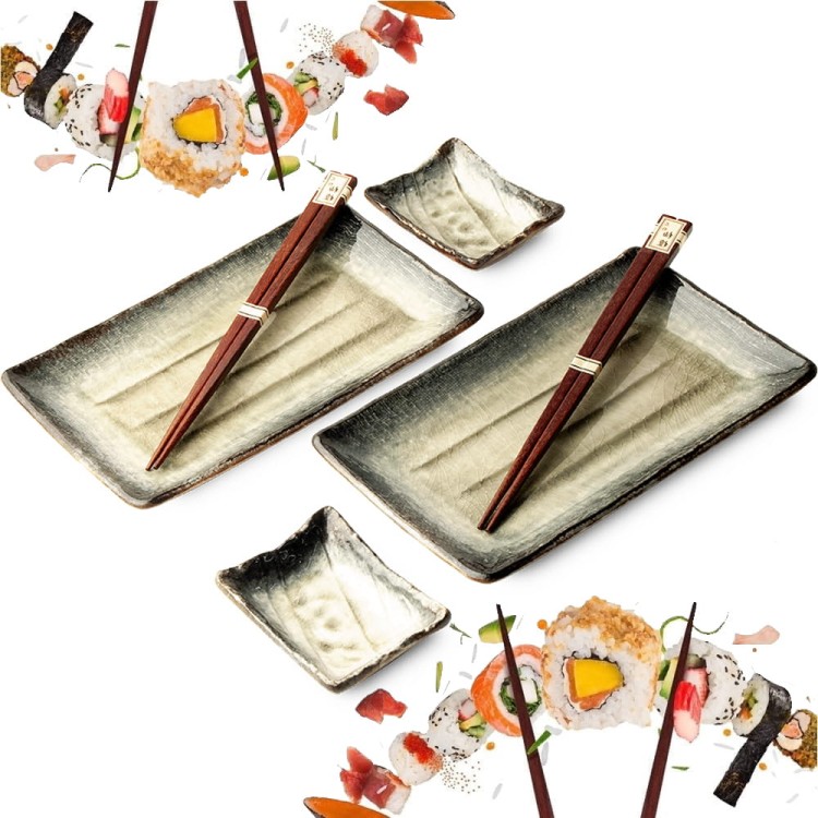 Zestaw Ceramiki Do Sushi Zielono Kremowy Dla 2 Osób EDO JAPAN