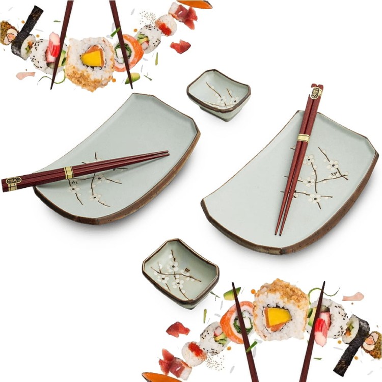 Zestaw Ceramiki Do Sushi HANA LIGHT GREEN Jasny Zielony Dla 2 Osób EDO JAPAN