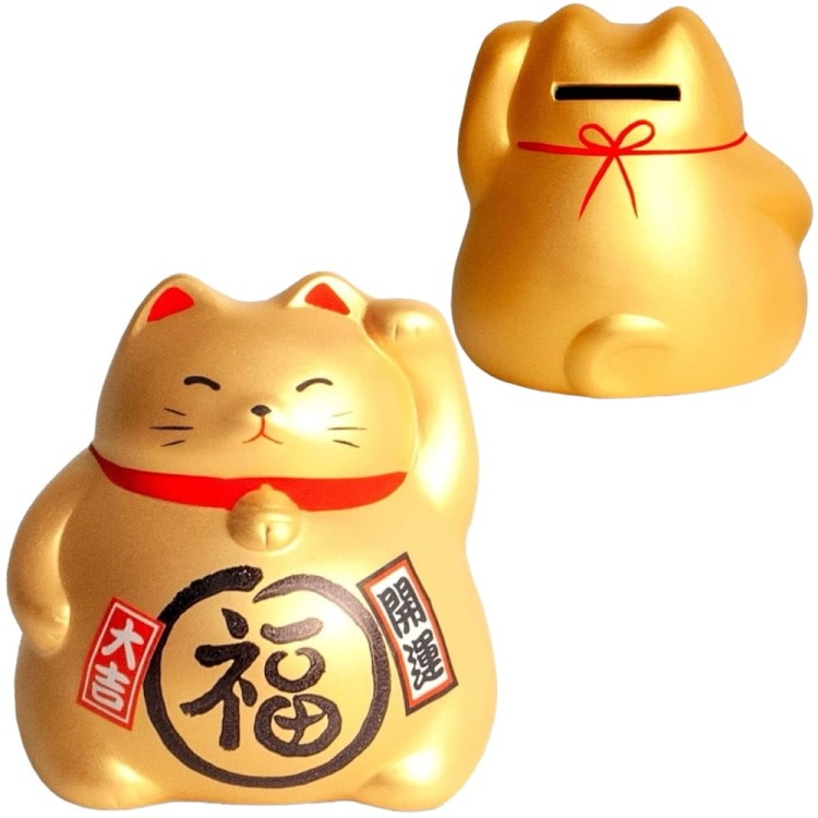 Skarbonka Figurka Japoński Złoty Kot Szczęścia Maneki Neko EMRO AZIATICA