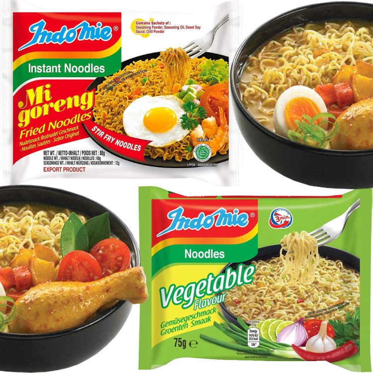 ZESTAW 2 INDONEZYJSKICH MAKARONÓW Makaron Mi Goreng 80g i Warzywny 75g INDOMIE