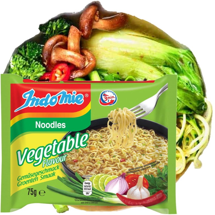 ZESTAW 2 INDONEZYJSKICH MAKARONÓW Makaron Mi Goreng 80g i Warzywny 75g INDOMIE