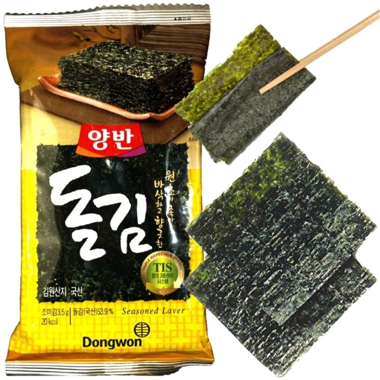 ZESTAW 3 RÓŻNE NORI SNACK Smak Kapusta KimChi Chrzan Wasabi Prażone z Solą 8,9g DONGWON