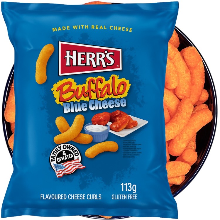Amerykańskie Chrupki Kukurydziane Niebieski Ser Buffalo Blue Cheese Curls Baked 113g HERR'S