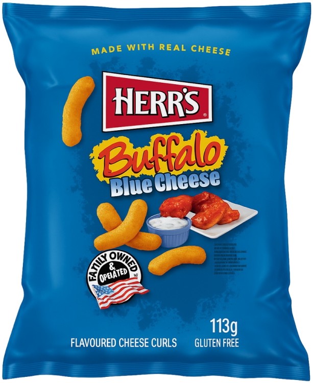 Amerykańskie Chrupki Kukurydziane Niebieski Ser Buffalo Blue Cheese Curls Baked 113g HERR'S