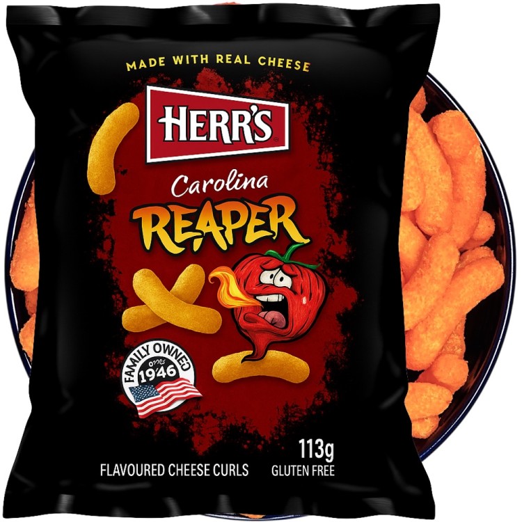 Amerykańskie Chrupki Kukurydziane Ostre Carolina Reaper Curls Baked 113g HERR'S