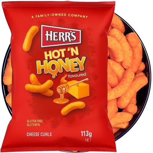Amerykańskie Chrupki Kukurydziane Ostre Miodowo Serowe Hot'n Honey Cheese Curls Baked 113g HERR'S