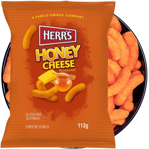 Amerykańskie Chrupki Kukurydziane Miodowo Serowe Honey Cheese Curls Baked 113g HERR'S