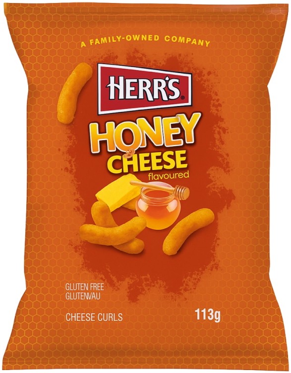 Amerykańskie Chrupki Kukurydziane Miodowo Serowe Honey Cheese Curls Baked 113g HERR'S
