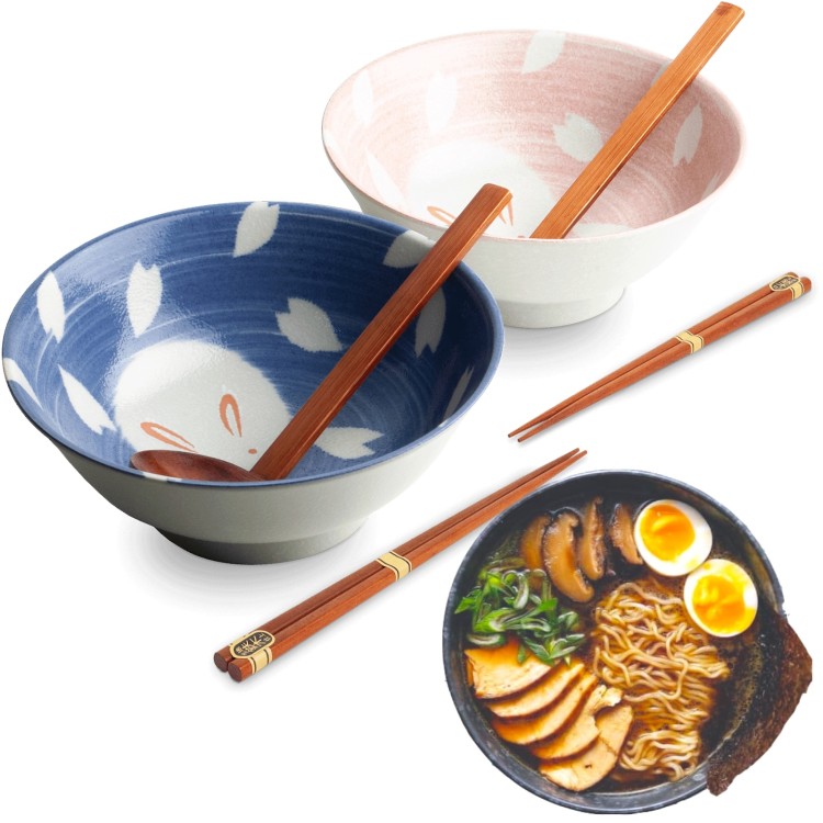 Zestaw Miseczki Chochelki i Pałeczki Do Zupy i Makaronu Ramen Motyw PINK AND BLUE EDO JAPAN