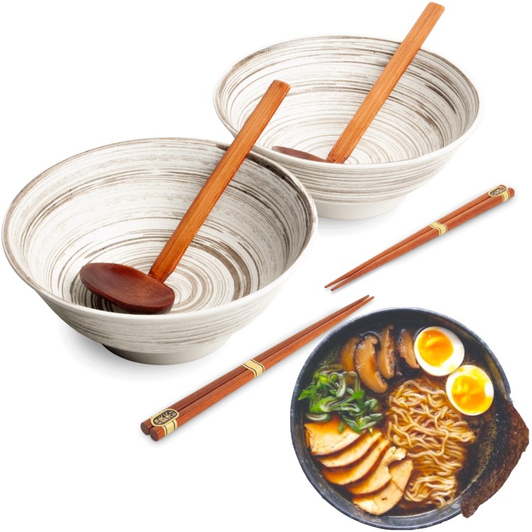 Zestaw Miseczki Chochelki i Pałeczki Do Zupy i Makaronu Ramen Motyw UZU WHITE EDO JAPAN