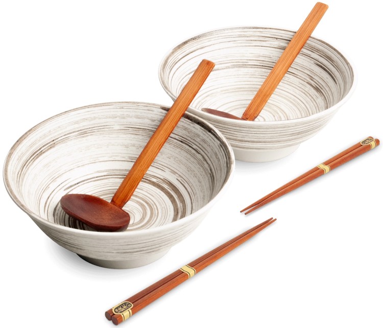 Zestaw Miseczki Chochelki i Pałeczki Do Zupy i Makaronu Ramen Motyw UZU WHITE EDO JAPAN