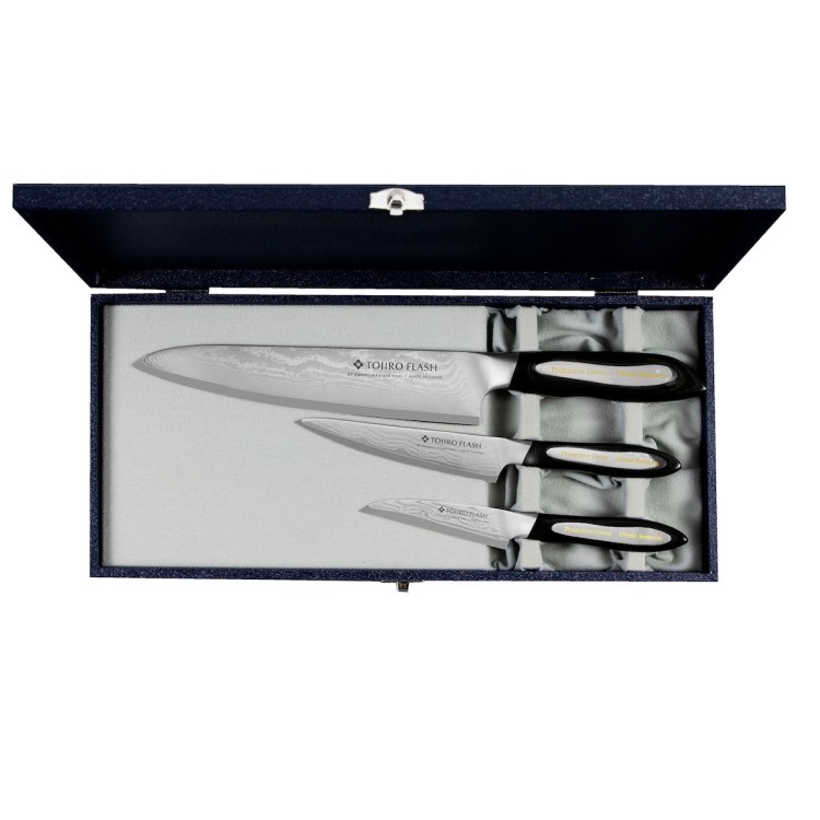 Zestaw 3 Noży Tojiro Flash VG-10 Japoński Nóż Do Obierania 9cm + Uniwersalny 13cm + Szefa Kuchni 21cm