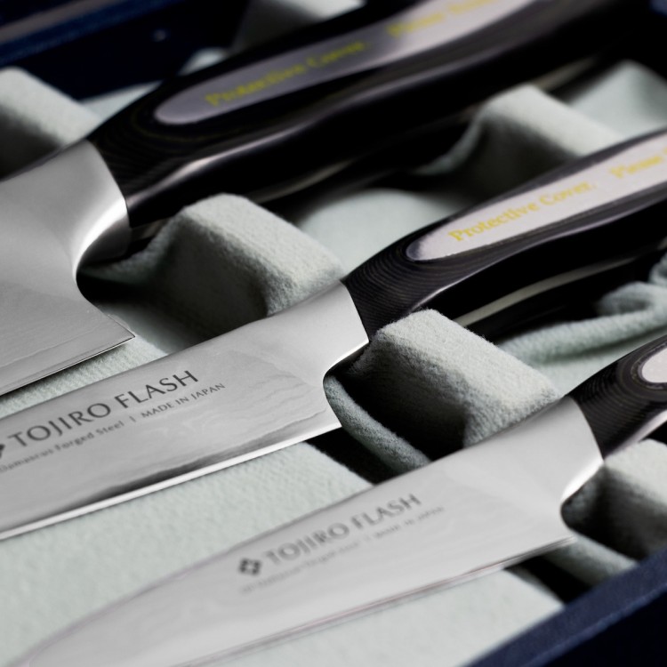 Zestaw 3 Noży Tojiro Flash VG-10 Japoński Nóż Do Obierania 9cm + Uniwersalny 13cm + Szefa Kuchni 21cm