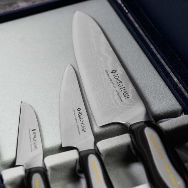 Zestaw 3 Noży Tojiro Flash VG-10 Japoński Nóż Do Obierania 9cm + Uniwersalny 13cm + Szefa Kuchni 21cm