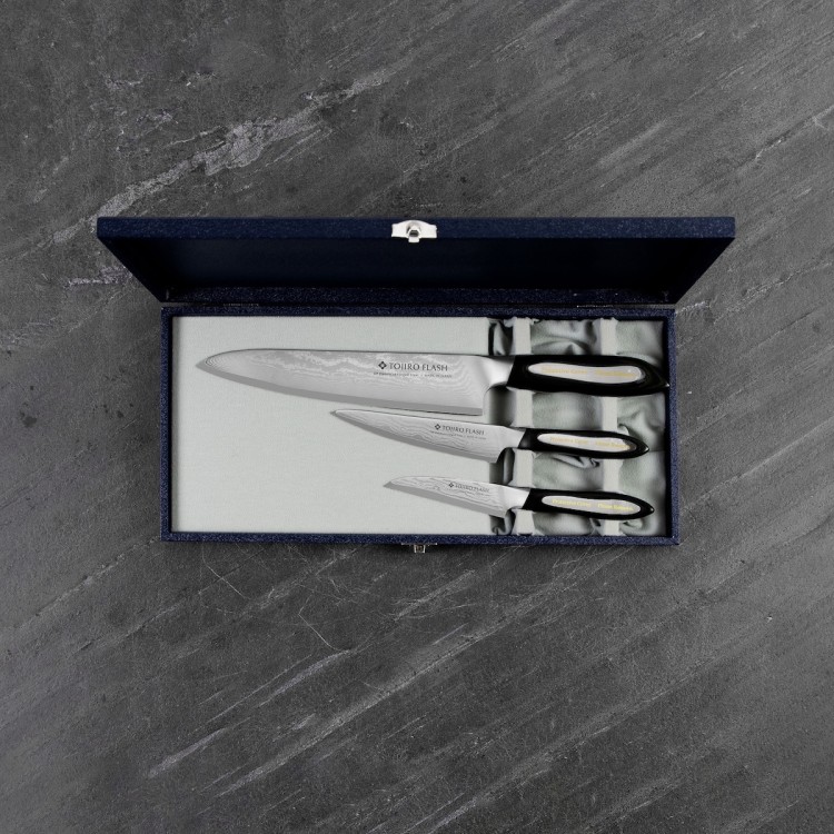 Zestaw 3 Noży Tojiro Flash VG-10 Japoński Nóż Do Obierania 9cm + Uniwersalny 13cm + Szefa Kuchni 21cm