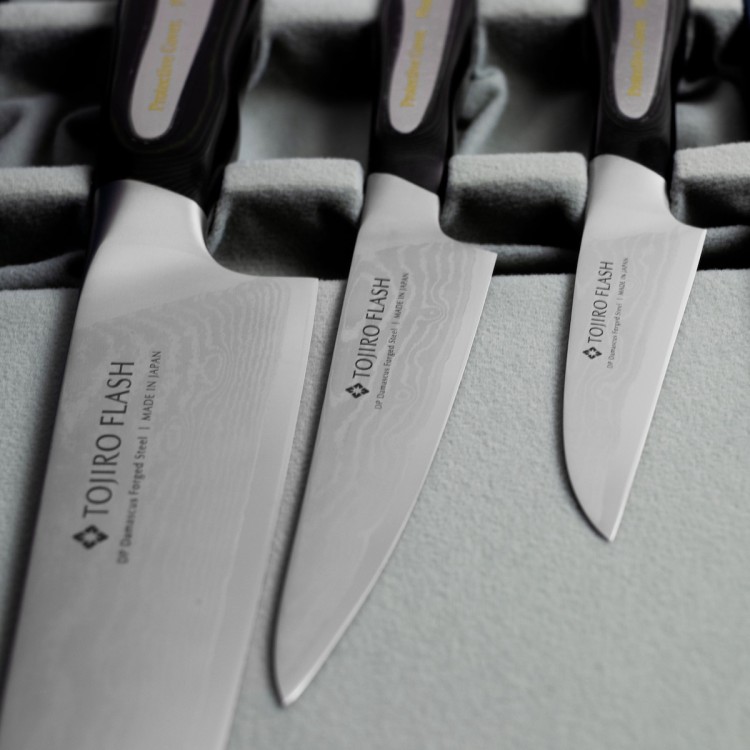 Zestaw 3 Noży Tojiro Flash VG-10 Japoński Nóż Do Obierania 9cm + Uniwersalny 13cm + Szefa Kuchni 21cm