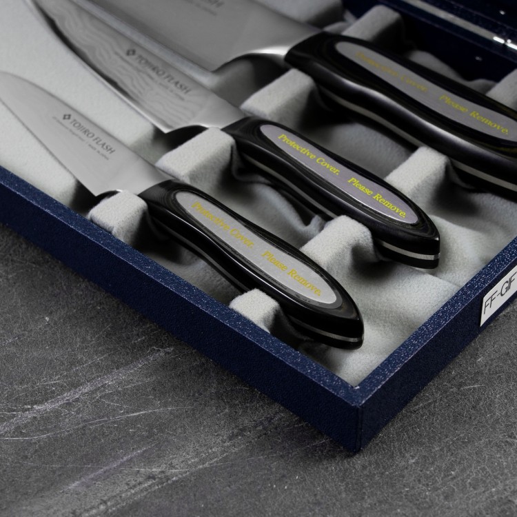 Zestaw 3 Noży Tojiro Flash VG-10 Japoński Nóż Do Obierania 9cm + Uniwersalny 13cm + Szefa Kuchni 21cm