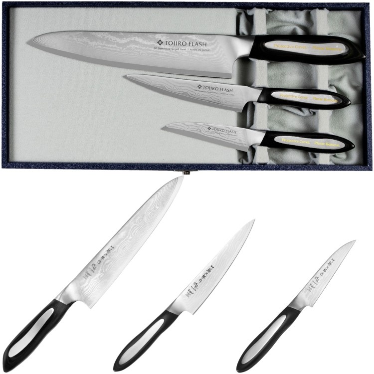 Zestaw 3 Noży Tojiro Flash VG-10 Japoński Nóż Do Obierania 9cm + Uniwersalny 13cm + Szefa Kuchni 21cm