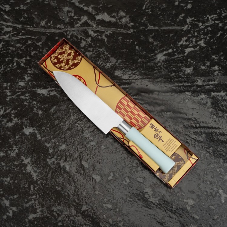 Satake Macaron Blue Japoński Ostry Nóż Kuchenny Santoku Do Warzyw 17cm