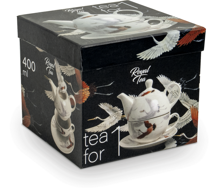 Japoński Biały Zestaw Do Herbaty Dla Jednej Osoby TEA FOR ONE Motyw Żuraw 400ml ROYAL TEA