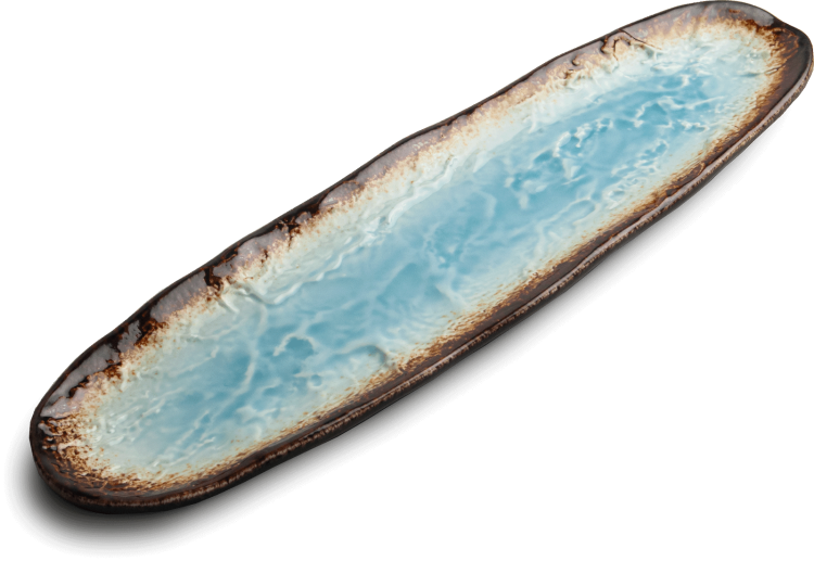Ceramiczny Talerz Do Serwowania Sushi Yaketa Brązowo Błękitny Zaokrąglony 41cm x 11,5cm EMRO AZIATICA