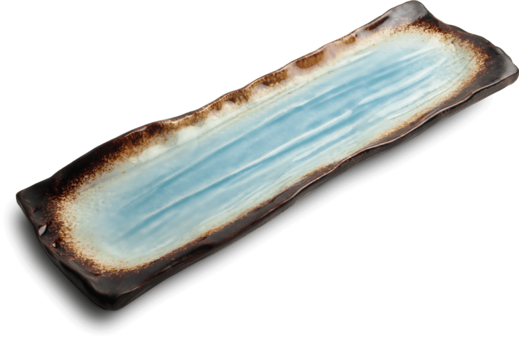Ceramiczny Talerz Do Serwowania Sushi Yaketa Brązowo Błękitny Prostokątny 32cm x 11cm EMRO AZIATICA