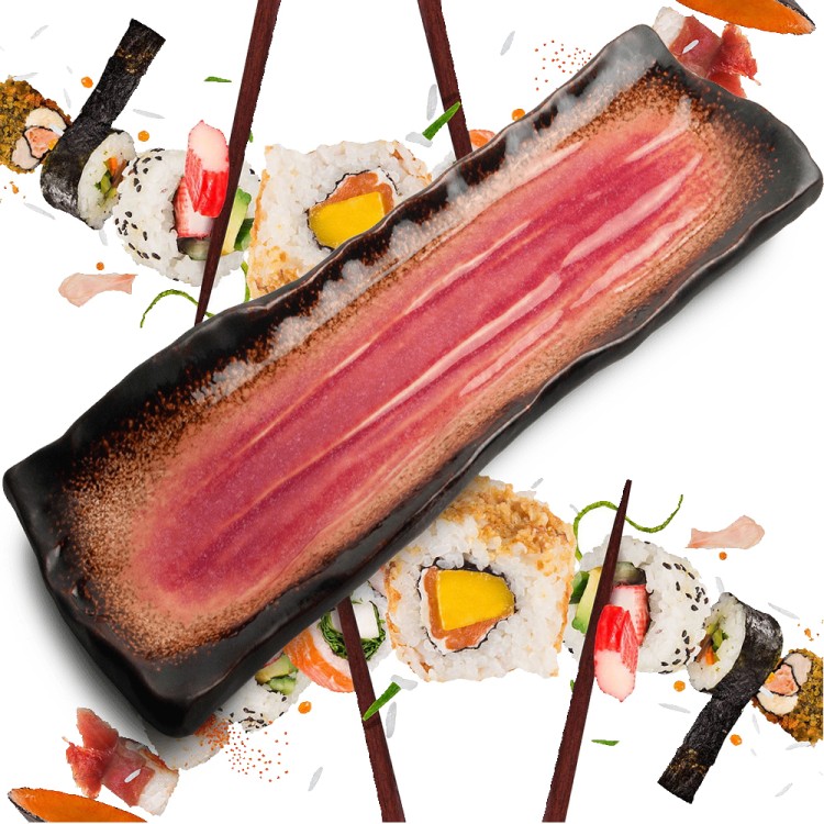 Ceramiczny Talerz Do Serwowania Sushi Yaketa Brązowo Czerwony Prostokątny 32cm x 11cm EMRO AZIATICA