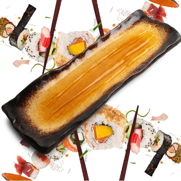 Ceramiczny Talerz Do Serwowania Sushi Yaketa Brązowo Pomarańczowy Prostokątny 32cm x 11cm EMRO AZIATICA