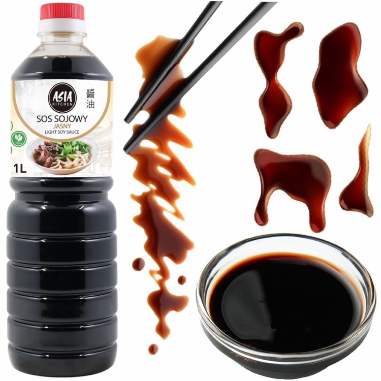 Chiński Sos Sojowy Jasny Bezglutenowy Dobry Skład Dieta Bez Glutenu 1000ml ASIA KITCHEN