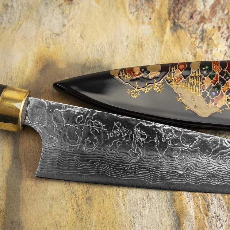 Takeshi Saji Art Fuji On Lake Ręcznie Kuty R-2 Japoński Nóż Kuchenny Uniwersalny 13cm + Saya