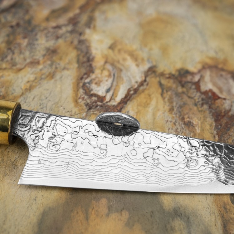 Takeshi Saji Art Tori Fuji On Lake Ręcznie Kuty R-2 Japoński Nóż Kuchenny Uniwersalny 13cm + Saya