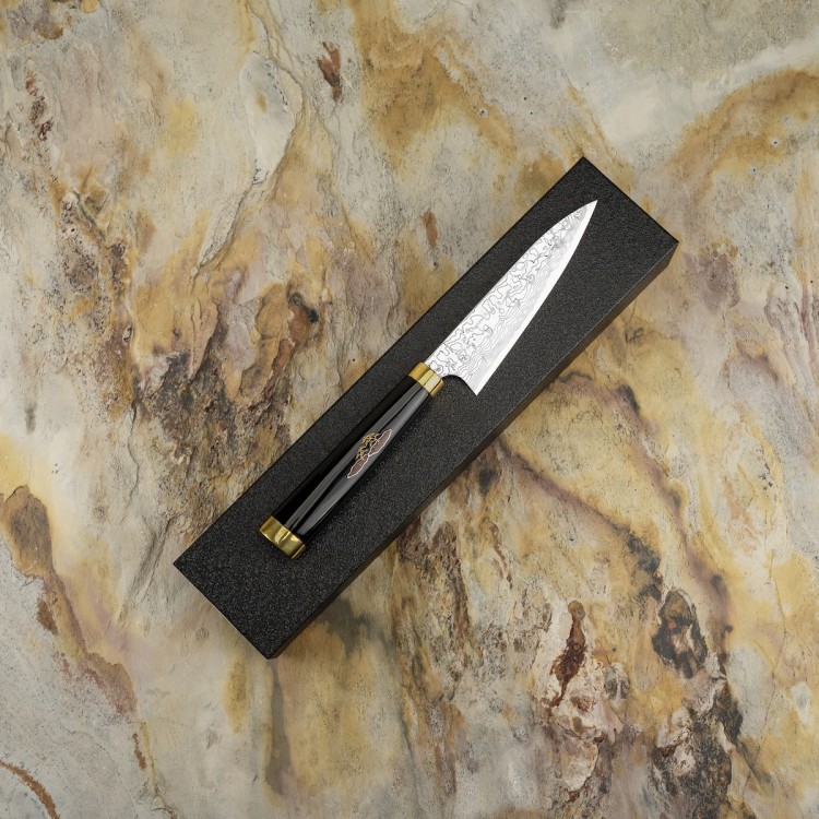 Takeshi Saji Art Tori Fuji On Lake Ręcznie Kuty R-2 Japoński Nóż Kuchenny Uniwersalny 13cm + Saya